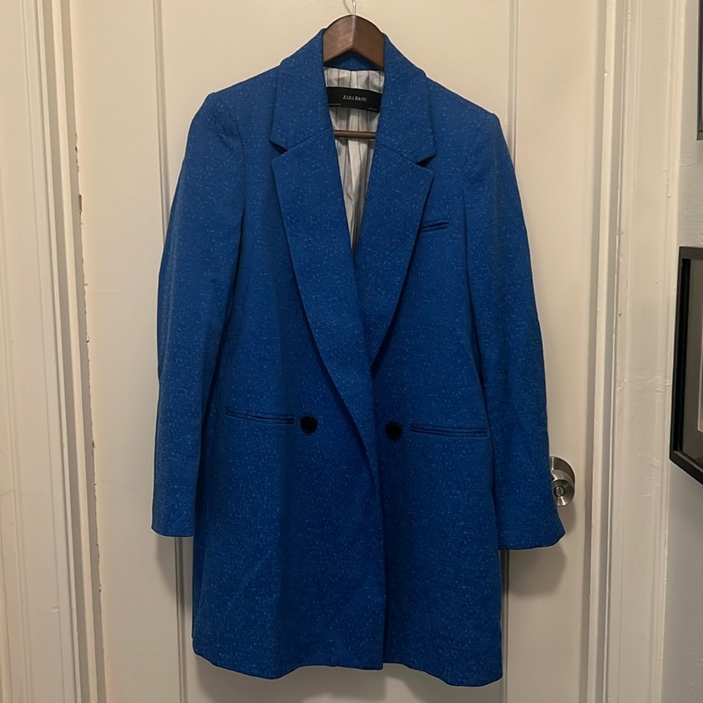 Zara Double Breasted Blazer Suit Jacket - longline - electric blue! Medium.